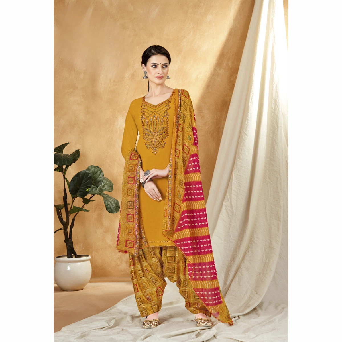 SB Traders Women's Ready-to-Wear Patiyala Salwar Suit With Dupatta | Black, French Crepe, XX-Large, Indian Ethnic Wear