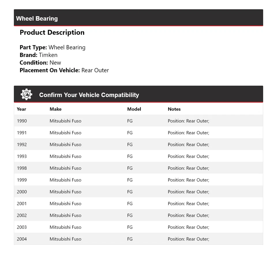Задний внешний подшипник колеса Mitsubishi Fuso FG 1990-1993, 1998-2004 годов выпуска Timken - Изображение 2 из 3