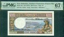 NUOVE EBRIDI, 1975, 100 franchi firma 2, scegli #18c PMG grado 67EPQ superba gemma