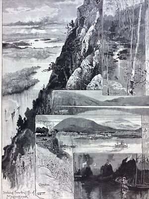 1887 CAMDEN MAINE MEGUNTICOOK CLIFFS ROCKPORT BROOK PORTLAND DOCKLAND PRINT B