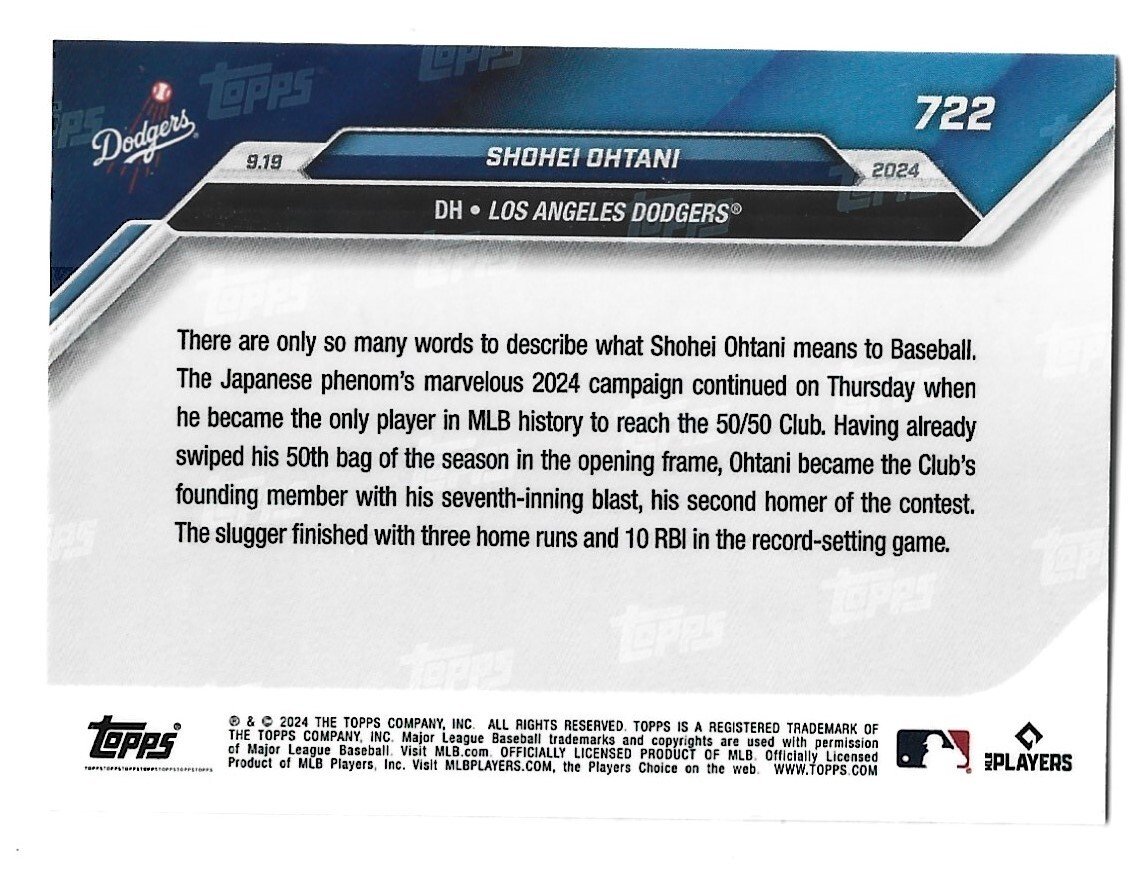 Shohei Ohtani 1st 50/50 Season 2024 MLB TOPPS NOW #722 SP / | eBay