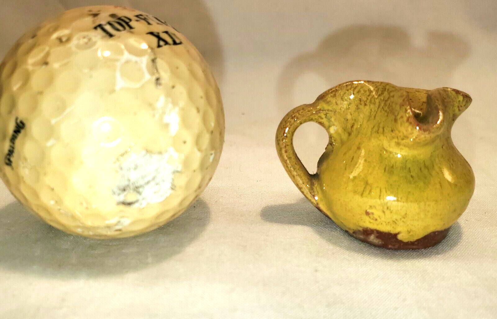 TINY Miniature North Carolina Pottery  YELLOW SIDE HANDLE PITCHER   NC Vintage