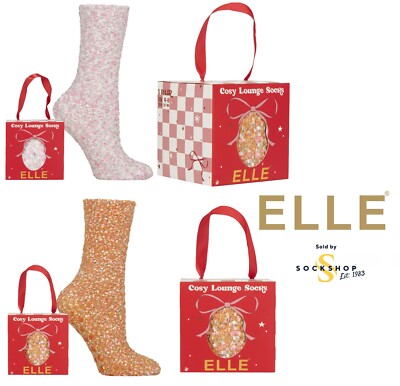 Damen Kuschelsocken Popcorn Feder mit Griffen Weihnachten Geschenkbox Geschenk ELLE - 1 Paar