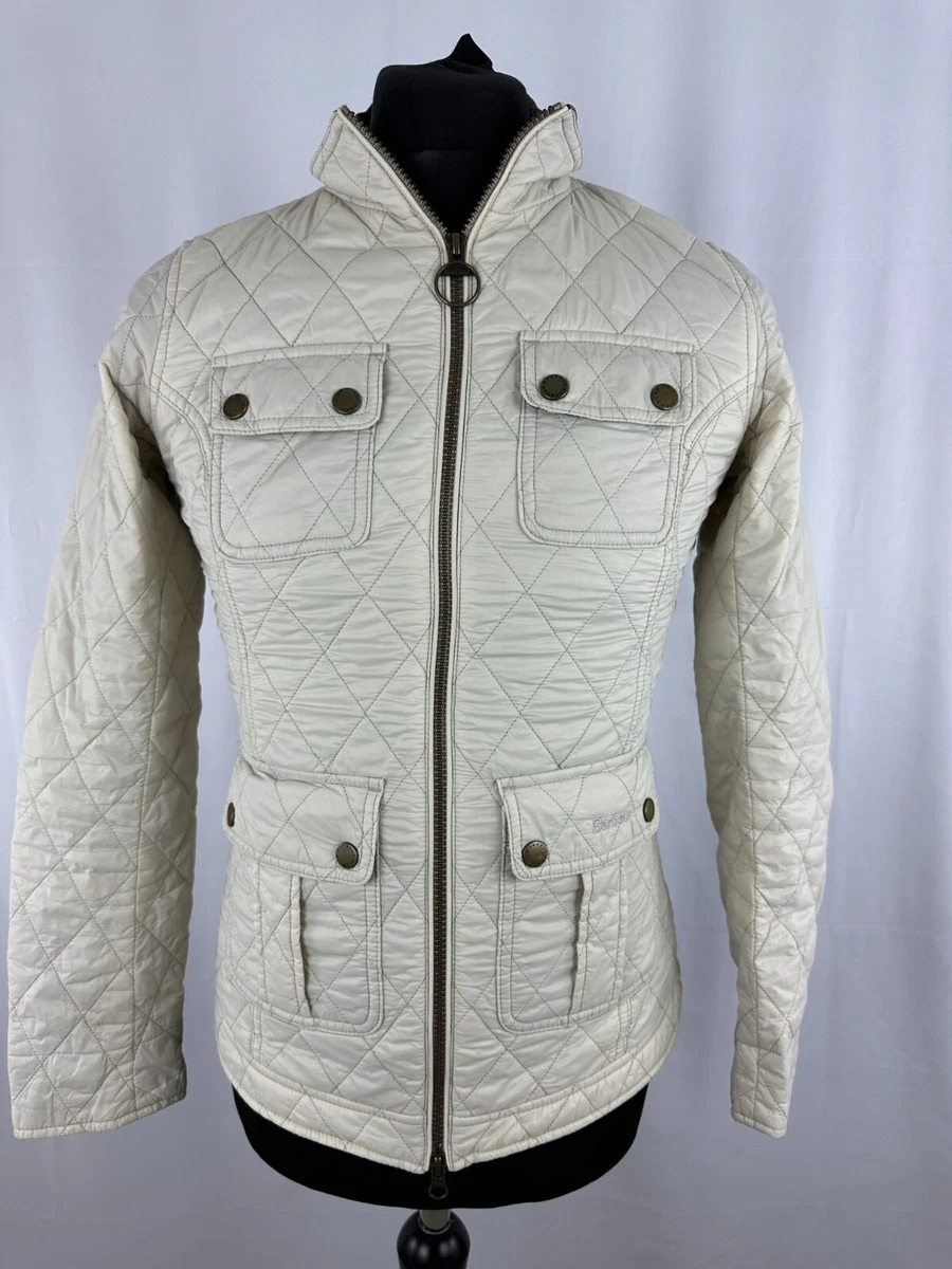 Womens Barbour Coat Quilted Puffer Jacket White size 8 cotton polyamide
