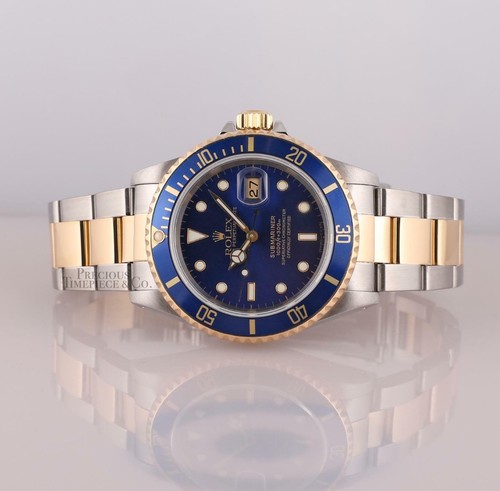 Rolex Submariner 16613 Watch Two Tone 18k Gold-Blue Dial-Blue Insert-Box & Paper - Picture 2 of 8