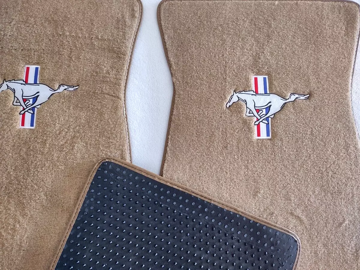 Pony Tri Bar Logo 4PC Tan Carpet Custom Floor Mats Fits 1964