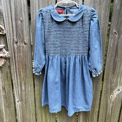 esprit blue dress Vintage 90's Esprit Smocked Denim Jean Blue Dress Size 4/5 XS