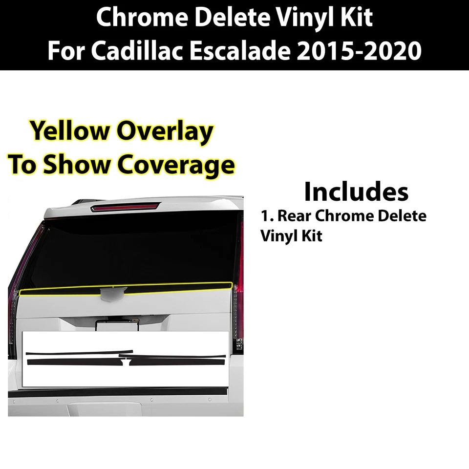 Se adapta a Cadillac Escalade 15-20 maletero trasero cromo borrar calcomanía oscurecimiento envoltura de vinilo Foto 2 de 4