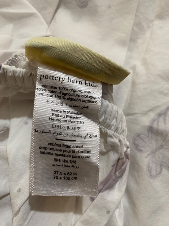 Pottery Barn Kids White Fitted Crib Sheet Gray Butterflies Organic