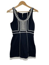 Free People Womens Sleeveless Sheath Dress Embroidery Black White Size 4