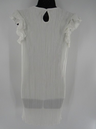 Shein Girls Ruffle Sleeve Dress Cream Solid Ribbed Knee Length Size 12 Y - Picture 2 of 4