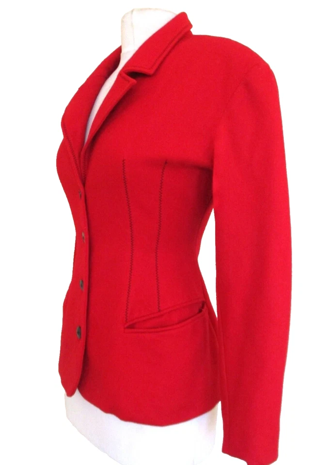 Jaqueta Plein Sud Vintage Anos 80 Lã Vermelha Cashmere Mescla XS Feminina Cintura com Bola - Imagem 2 de 4