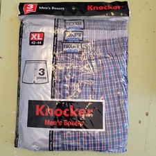 Mens Boxer Shorts Underwear XL X-Large KNOCKER Plaid 65 Cotton 35 Poly 3 Pair