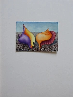 Aquarell Gemälde Muschelpaar violett orange Barbara Kraemer Signiert 2002 - Bild 1 von 4