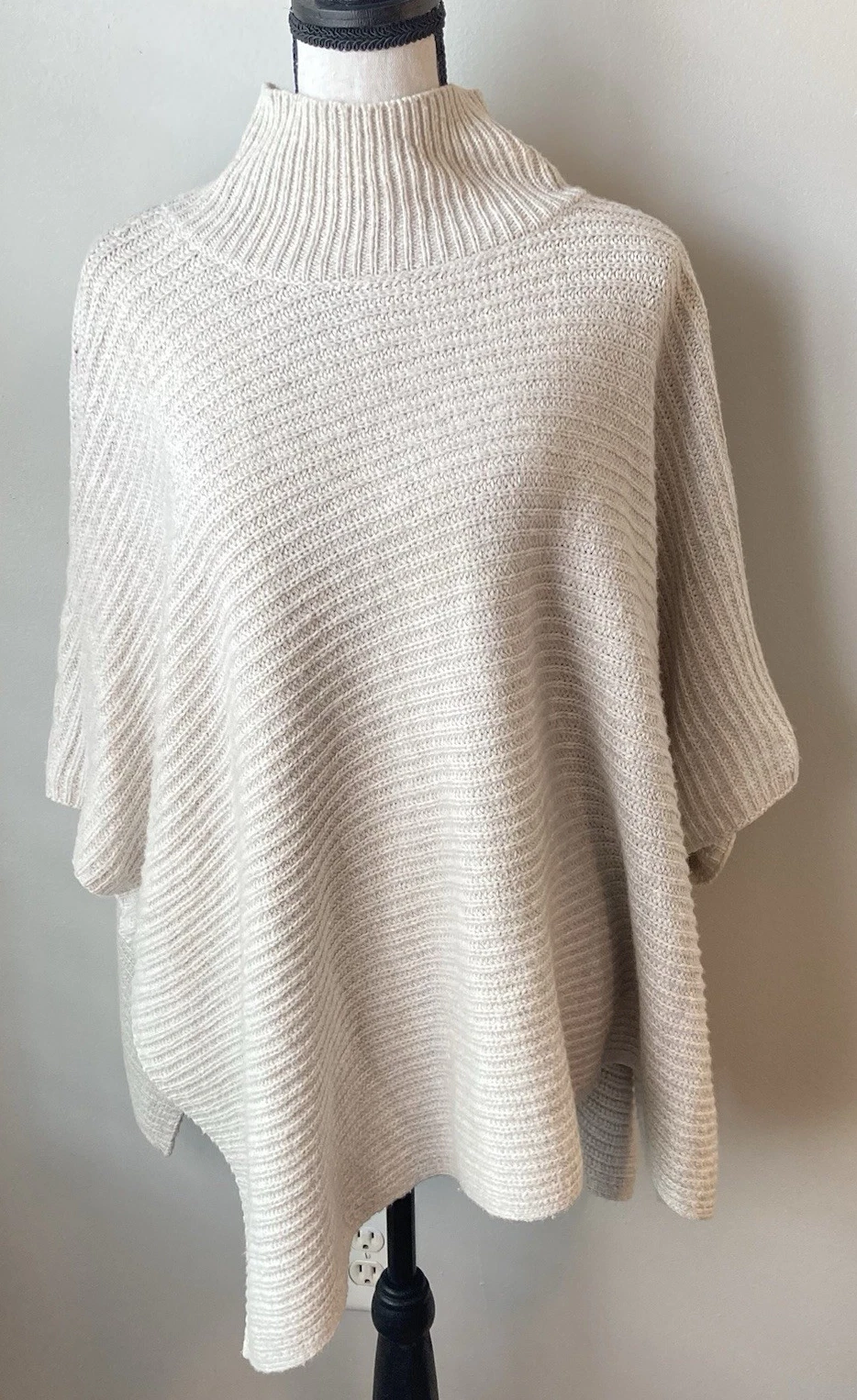 J Jill Poncho Turtleneck Sweater Soft Knit Beige Tan Neutral Capsule Size S-L