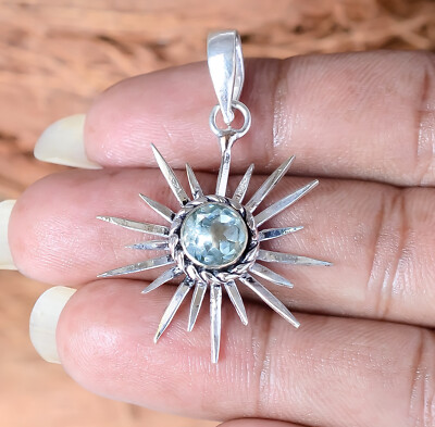 Sun-Blue Topaz Gemstone India 925 Sterling Silver Snake Chain New Pendant-E56