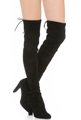 $798 Stuart Weitzman Women's Highland Black Suede Over-the-knee Boot