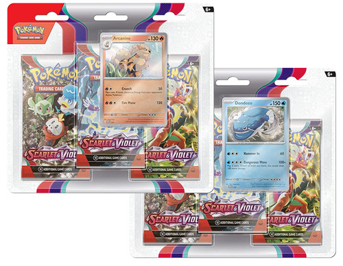 Pokémon TCG Scarlet and Violet 3-Pack Blisters Set of 2 Arcanine Dondozo Blister