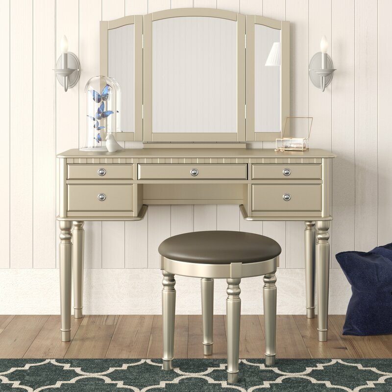 dressing table stool silver Valentino Silver Vanity Table With Stool