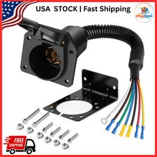 7 Way 7 Pin Trailer Plug RV Socket Wiring Harness Kit w/Bracket Screws for Truck