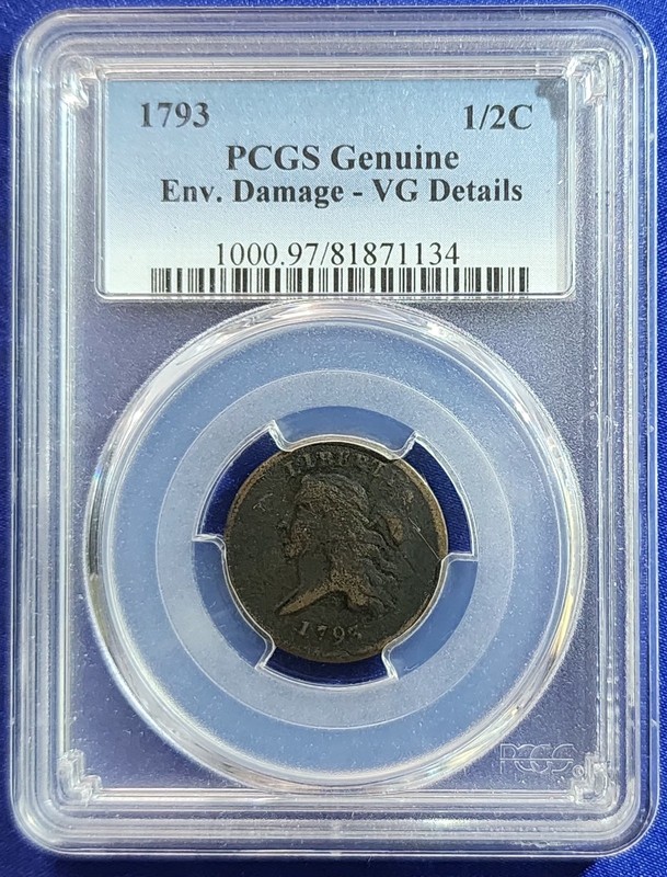 1793 P Liberty Cap Half Cents, Head Facing Left PCGS VG Details