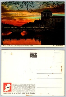 Vtg Dublin Ireland River Liffey Four Courts Sunset John Hinde Postcard 1978