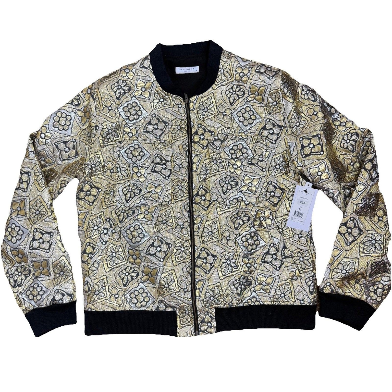 Abbot Gold Metallic Jacquard Bomber Jacket Womens M