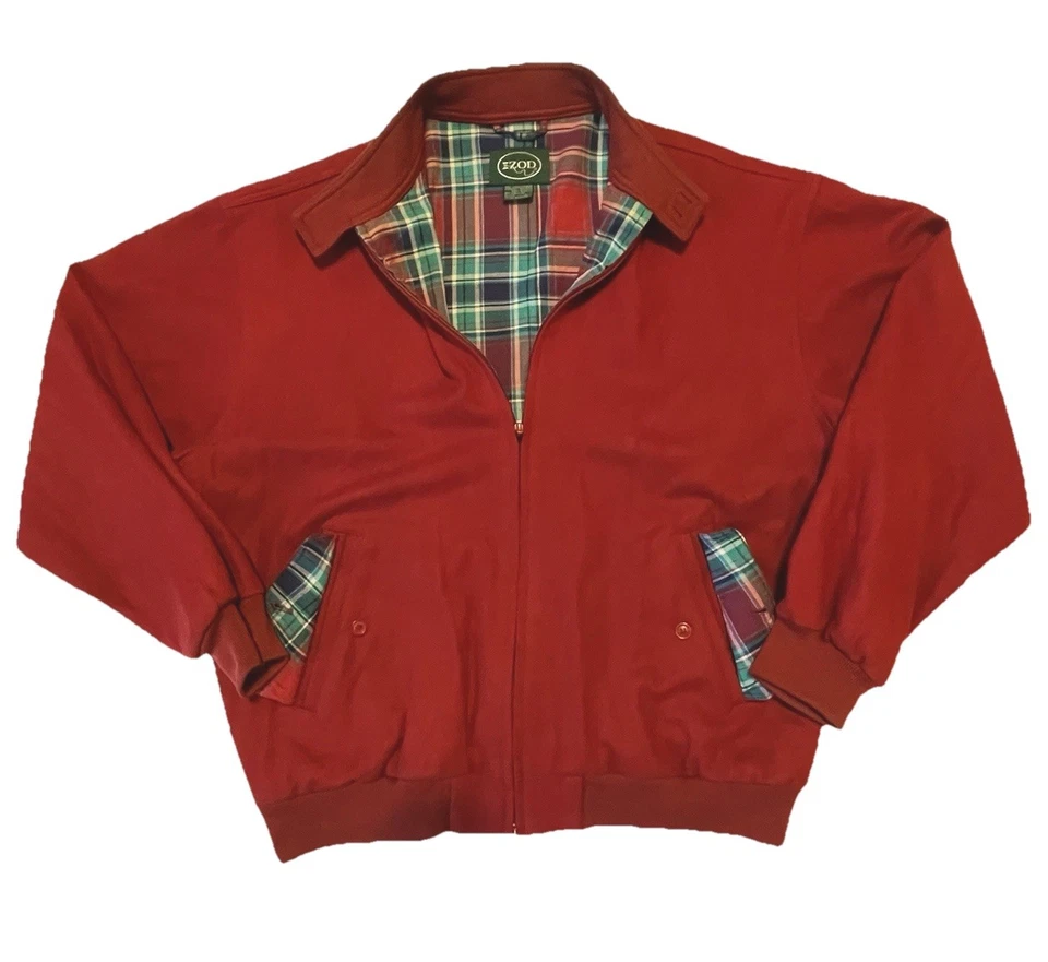 Vtg IZOD Red Wool Baracuta G9 Harrington Style Jacket Men's L Plaid Lined - Image 3 of 4