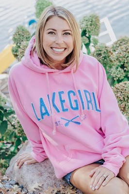 Lake Girl sanded fleece hooded pullover sweatshirt Pink & Blue SZ XL