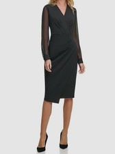 Tommy Hilfiger Women's Black V-Neck Long Sleeve Sheer Sheath Dress Size 10