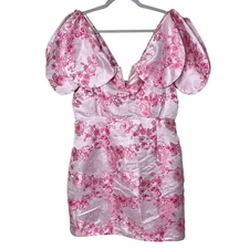Pretty Little Thing NWT Floral V Bar Jacquard Bodycon Off Shoulder Mini Dress 12