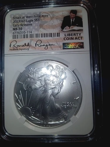 2023-W American Silver Eagle Coin 1OZ.LIBERTY Act Ronald Reagan NGC PF70 Signed