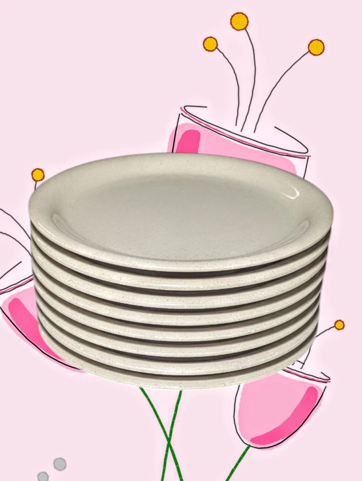 CARLISLE DURUS 6.25" Pie Plate SPECKLED Pink Beige Dessert Dish Bread Set Of 8