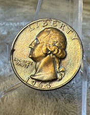 1964 25c Silver Washington Quarter - AU/BU Monster Rainbow Toning