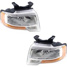 LH RH Headlights For Ford Expedition 2015-2017 Halogen w/ Bulbs Reflector Chrome