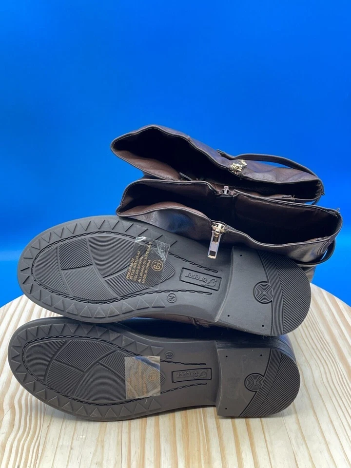 Bota hasta la rodilla Forever para mujer talla 6,5 cuero marrón cremallera completa punta redonda Foto 4 de 4