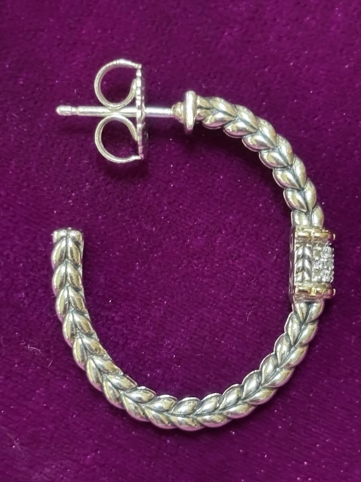 "Pendientes de estación de diamantes de plata de ley y 14 k JAI aros de 1-1/4"" .10 quilates" Foto 3 de 4