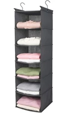  6 Tier Shelf Hanging Closet Organizer and Storage Shelves  2 Sturdy Hooks Grey