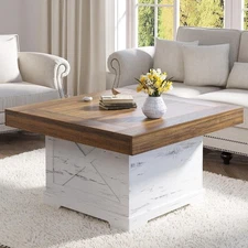 Coffee Table 31.5 in Farmhouse Center Table with X Design Wooden Pedestal for...