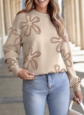 Flowers Sweater Women Crewneck Long Sleeve Floral Sweater Tops Sz M Hippie Boho