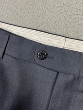 Zanella Duncan Pants Mens 36x31 Blue Wool Pleated Cuffed Trousers Made in Italy