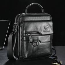 LEBULLBRO Men's Genuine Leather Shoulder Bag Medium Size Sling Crossbody Handbag