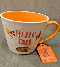 Hello Fall Hedgehog Mug England New w/ Tag Autumn Leaves Harvest Green Studio