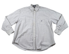 Vintage Nautica Shirt Mens L White Blue Check Button Up Logo On Pocket