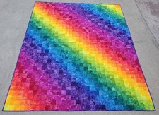 NEW -Hand Dyed Bright Prism Rainbow Twin size 60" x 72" Quilt Completed/Finished