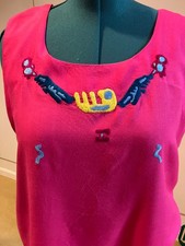 Vintage 1970s hand embroidered top skirt El Salvador pink large ethnic artisan