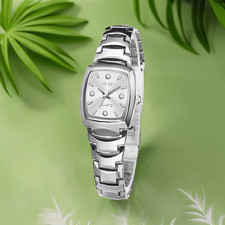 Reloj de pulsera cuadrado de acero elegante y pequeño para mujer Watch Silvery