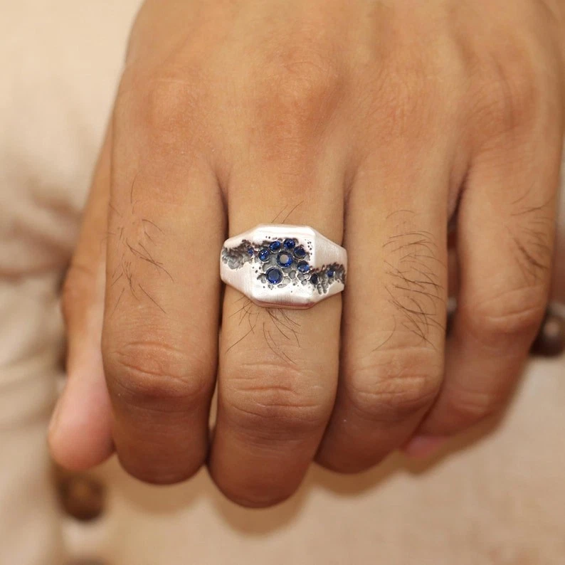 Blue Sapphire Vintage Ring 925 Sterling Silver Handmade Gemstone Jewelry - Image 2 of 4