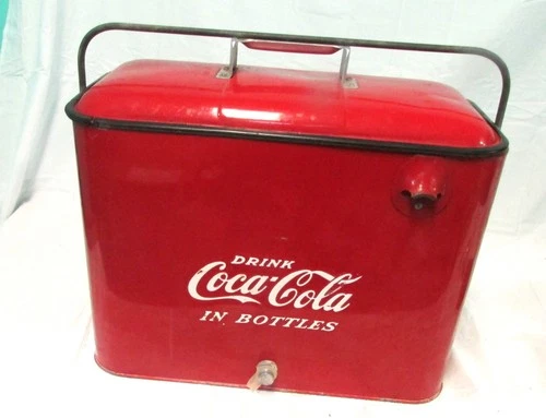 Vintage Coca-Cola Red Metal Cooler By Progress Refrigerator Company, 1950s