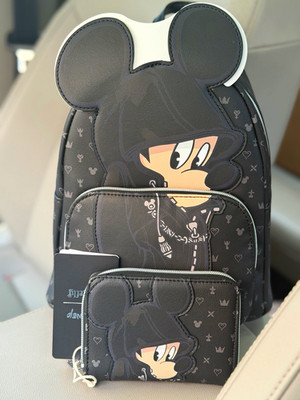 Loungefly Disney Mickey Mouse Mini Backpack & Zip Wallet Set Black & Gray
